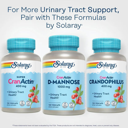 SOLARAY D-Mannose 1000mg with CranActin Cranberry Supplement 400mg, Urinary Tract Health & Bladder Support Capsules with Vitamin C, Vegan, 60 Day Guarantee, 60 Servings, 120 VegCaps (120 CT) - dailyvitalstore
