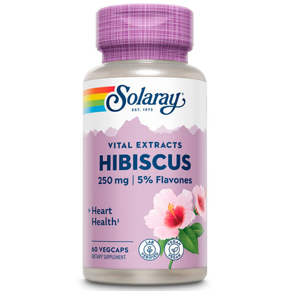 SOLARAY Hibiscus Flower Extract Sabdariffa Supplement - 250 mg, Healthy Cardiovascular Function Support for Men and Women, Non-GMO, Vegan Capsules - 60 Count VegCaps - dailyvitalstore