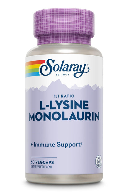 SOLARAY L-Lysine Monolaurin Immune Support Supplement, 1:1 Ratio for Immune System Function, 500 mg Each, 60-Day Money Back Guarantee - dailyvitalstore
