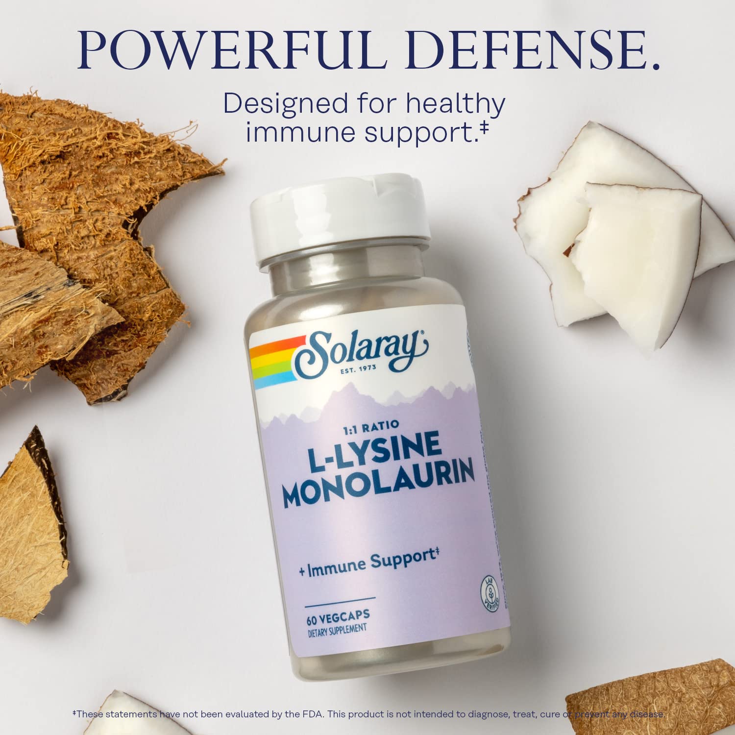SOLARAY L-Lysine Monolaurin Immune Support Supplement, 1:1 Ratio for Immune System Function, 500 mg Each, 60-Day Money Back Guarantee - dailyvitalstore