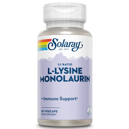 SOLARAY L-Lysine Monolaurin Immune Support Supplement, 1:1 Ratio for Immune System Function, 500 mg Each, 60-Day Money Back Guarantee - dailyvitalstore