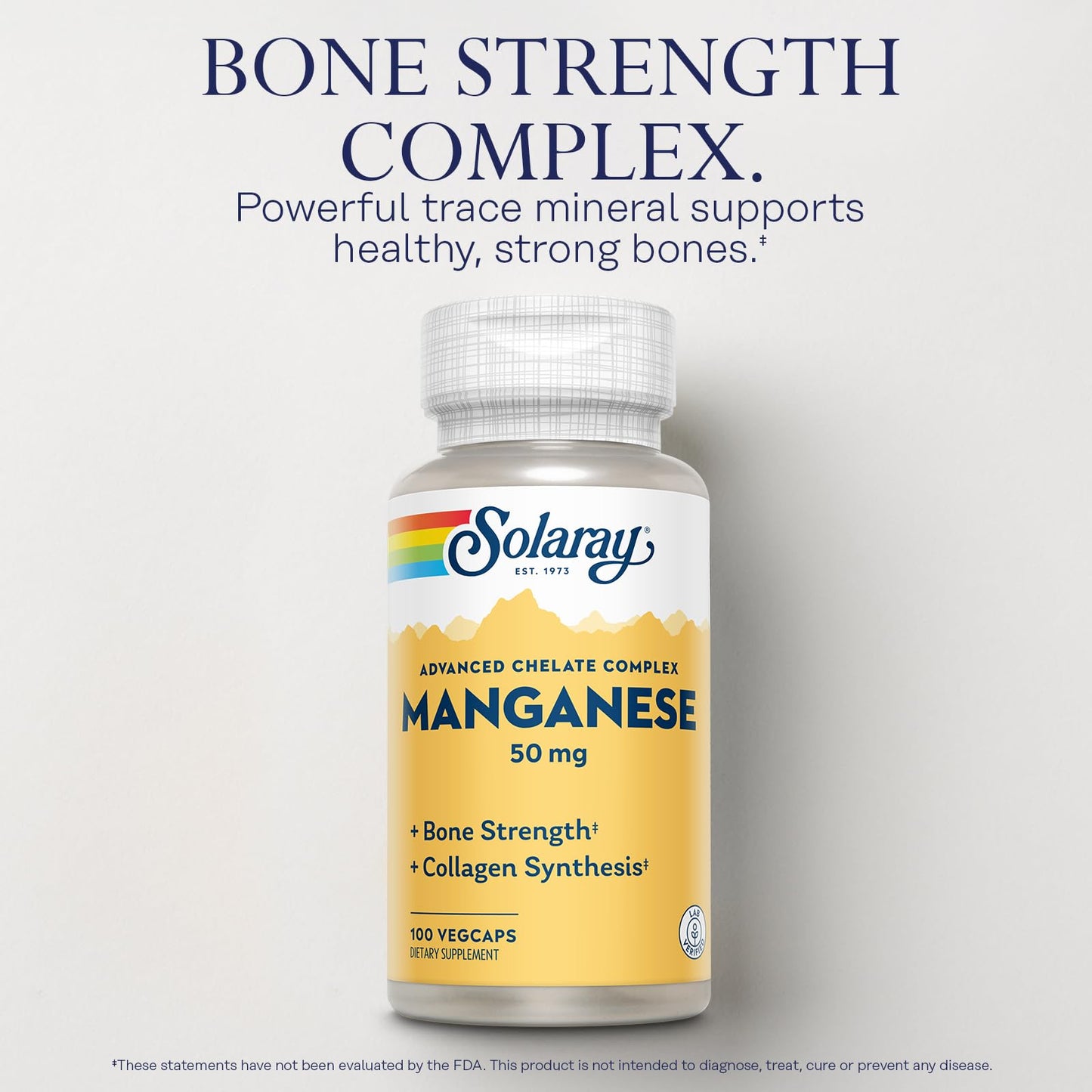 SOLARAY Manganese Supplement 50 mg - Essential Trace Minerals - Advanced Trace Mineral Supplements for Bone Strength and Bone Health Support - Lab Verified, 60-Day Guarantee, 100 Servings, 100 VegCaps - dailyvitalstore