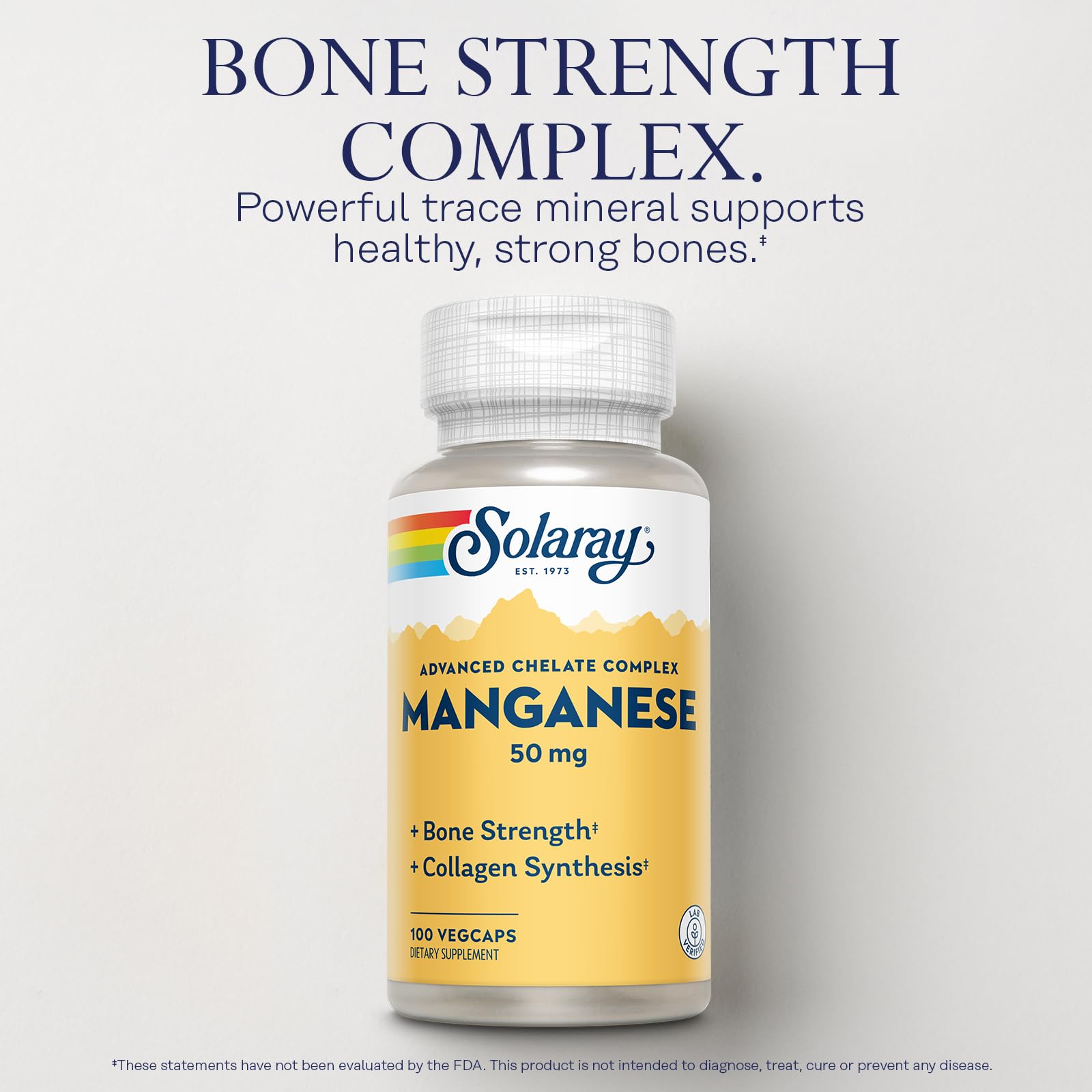 SOLARAY Manganese Supplement 50 mg - Essential Trace Minerals - Advanced Trace Mineral Supplements for Bone Strength and Bone Health Support - Lab Verified, 60-Day Guarantee, 100 Servings, 100 VegCaps - dailyvitalstore