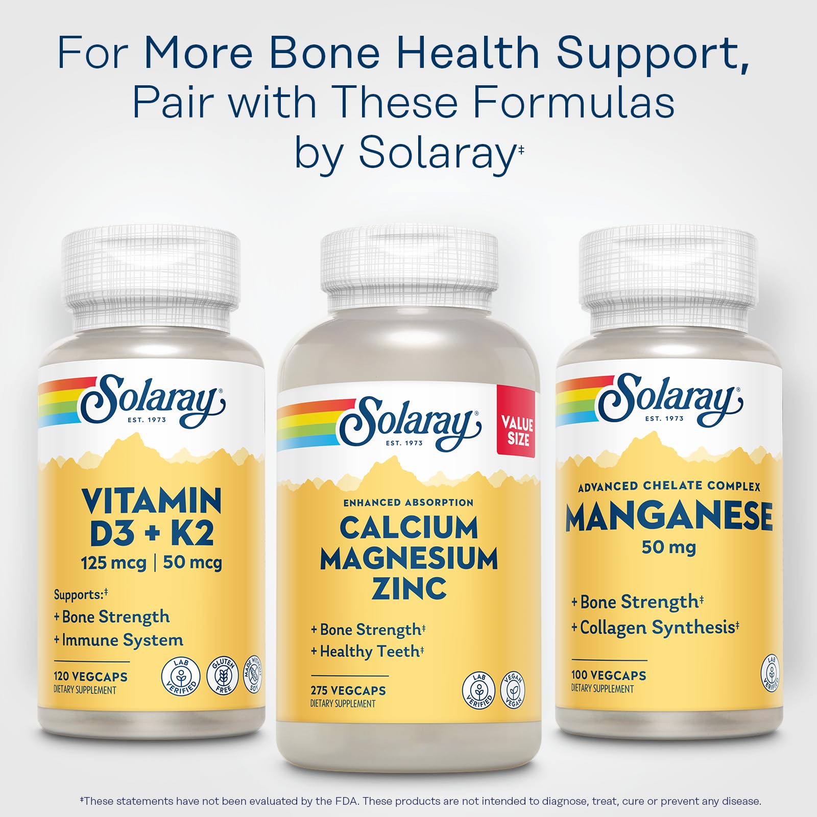 SOLARAY Manganese Supplement 50 mg - Essential Trace Minerals - Advanced Trace Mineral Supplements for Bone Strength and Bone Health Support - Lab Verified, 60-Day Guarantee, 100 Servings, 100 VegCaps - dailyvitalstore