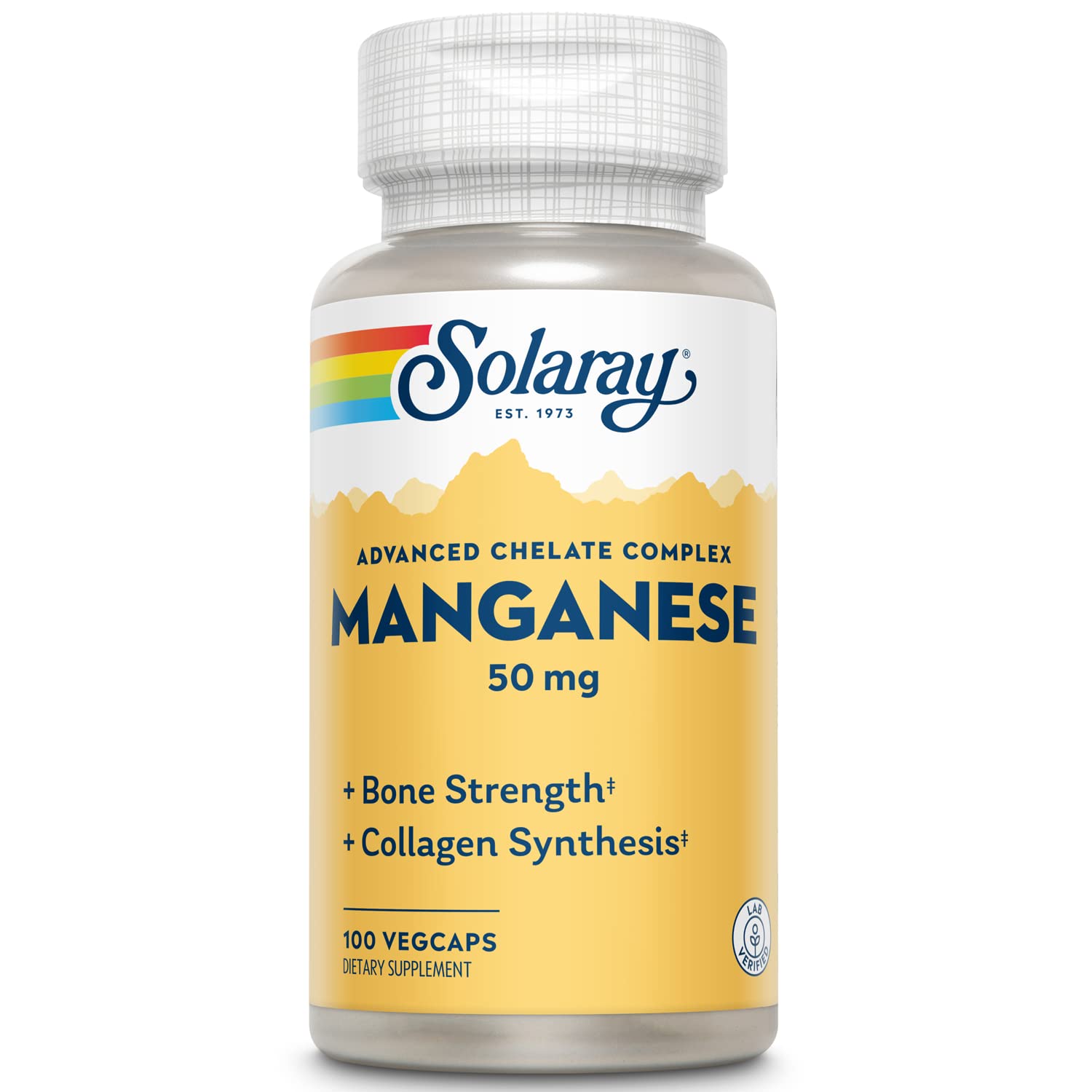 SOLARAY Manganese Supplement 50 mg - Essential Trace Minerals - Advanced Trace Mineral Supplements for Bone Strength and Bone Health Support - Lab Verified, 60-Day Guarantee, 100 Servings, 100 VegCaps - dailyvitalstore