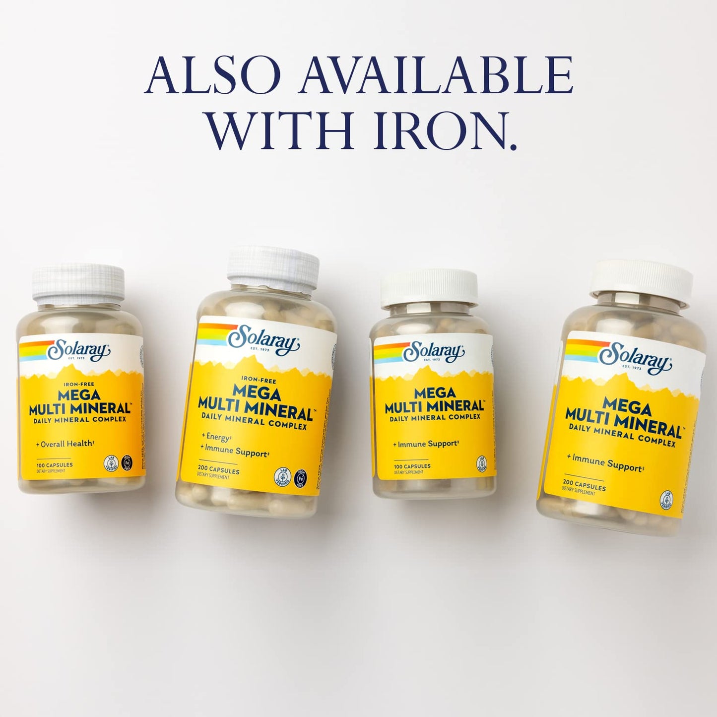 SOLARAY Mega Multi Mineral, Iron Free - Daily Mineral Supplement w/Trace Minerals, Electrolytes, Calcium, Magnesium, Zinc, Selenium, Boron -Cellular Energy, Immune Support, 60-Day Guarantee, 50 Serv - dailyvitalstore