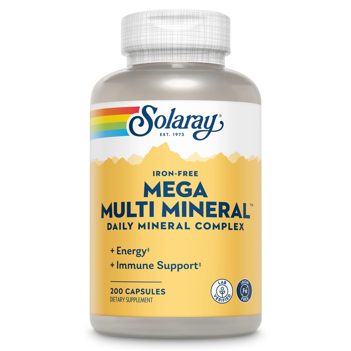 SOLARAY Mega Multi Mineral, Iron Free - Daily Mineral Supplement w/Trace Minerals, Electrolytes, Calcium, Magnesium, Zinc, Selenium, Boron -Cellular Energy, Immune Support, 60-Day Guarantee, 50 Serv - dailyvitalstore