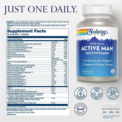 SOLARAY Once Daily Active Man Multivitamin - Cellular Energy and Immune Support Supplement w/Vitamin D, Vitamin C, B12, B6, Zinc, Lutein - dailyvitalstore