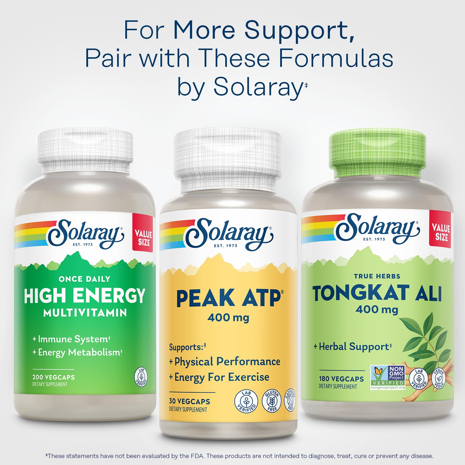 SOLARAY Peak ATP 400 mg - Physical Performance and Exercise Energy Supplements - Stim Free Pre Workout Pills - No Caffeine or Gluten - Lab Verified - 60-Day Guarantee - 30 Servings, 30 VegCaps - dailyvitalstore