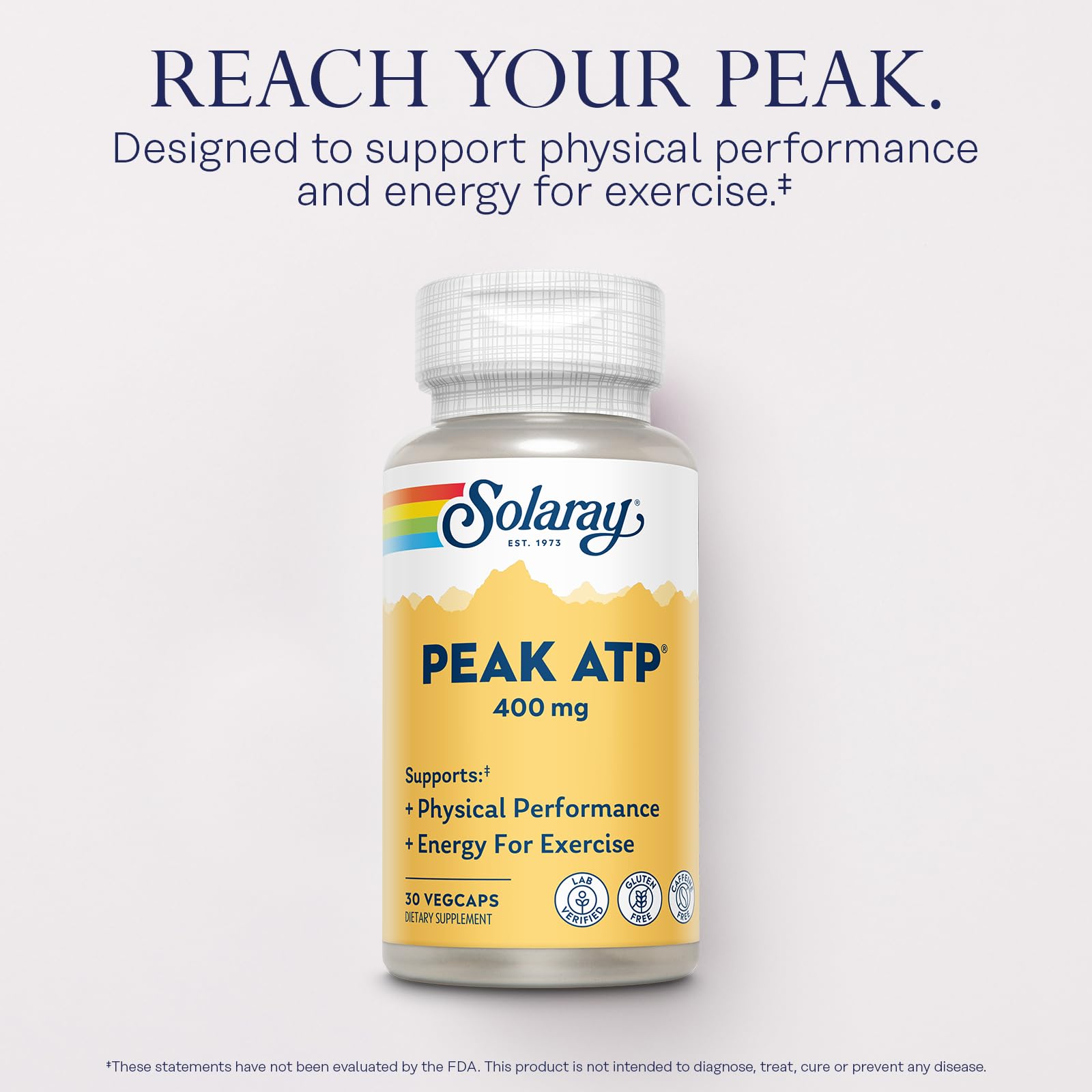 SOLARAY Peak ATP 400 mg - Physical Performance and Exercise Energy Supplements - Stim Free Pre Workout Pills - No Caffeine or Gluten - Lab Verified - 60-Day Guarantee - 30 Servings, 30 VegCaps - dailyvitalstore