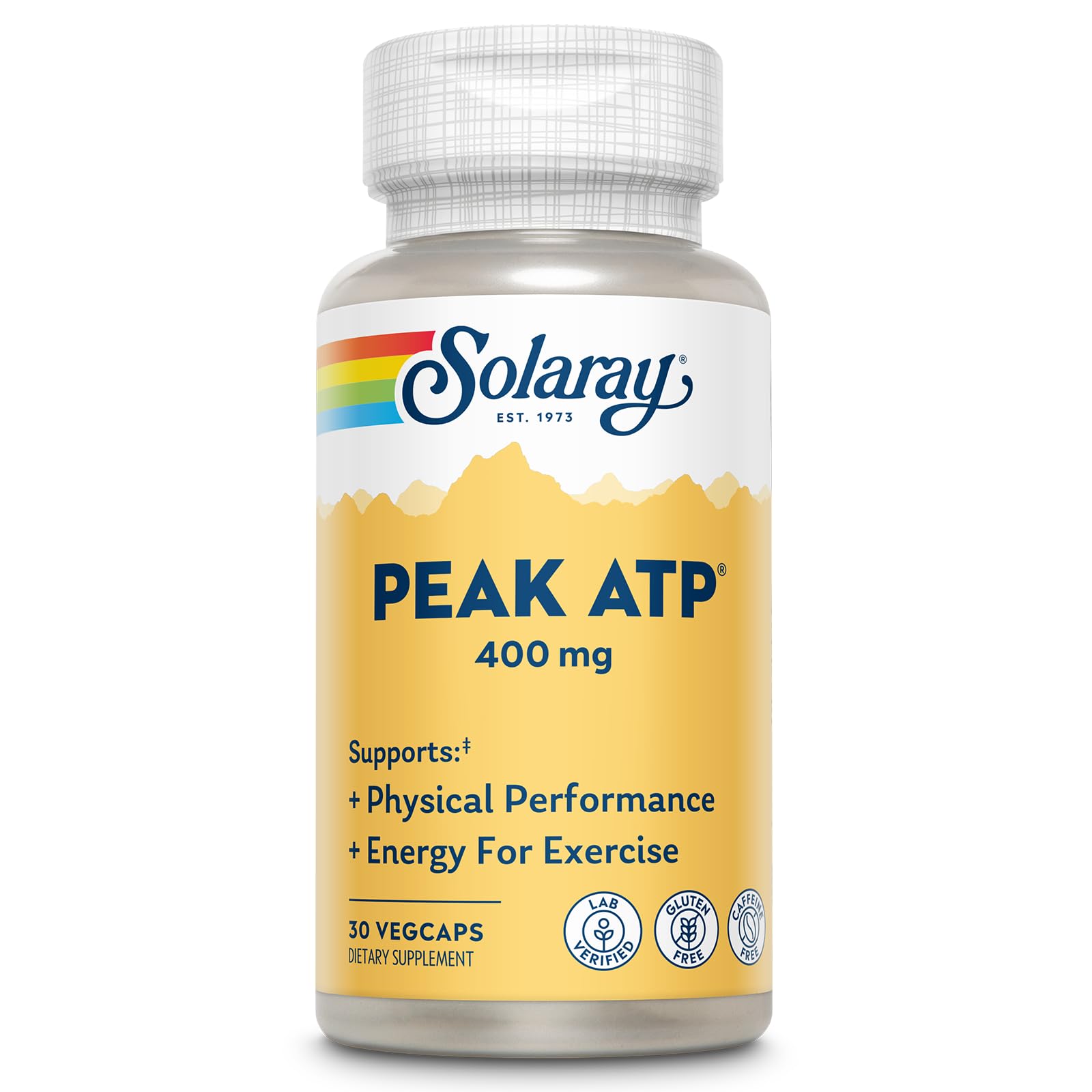 SOLARAY Peak ATP 400 mg - Physical Performance and Exercise Energy Supplements - Stim Free Pre Workout Pills - No Caffeine or Gluten - Lab Verified - 60-Day Guarantee - 30 Servings, 30 VegCaps - dailyvitalstore