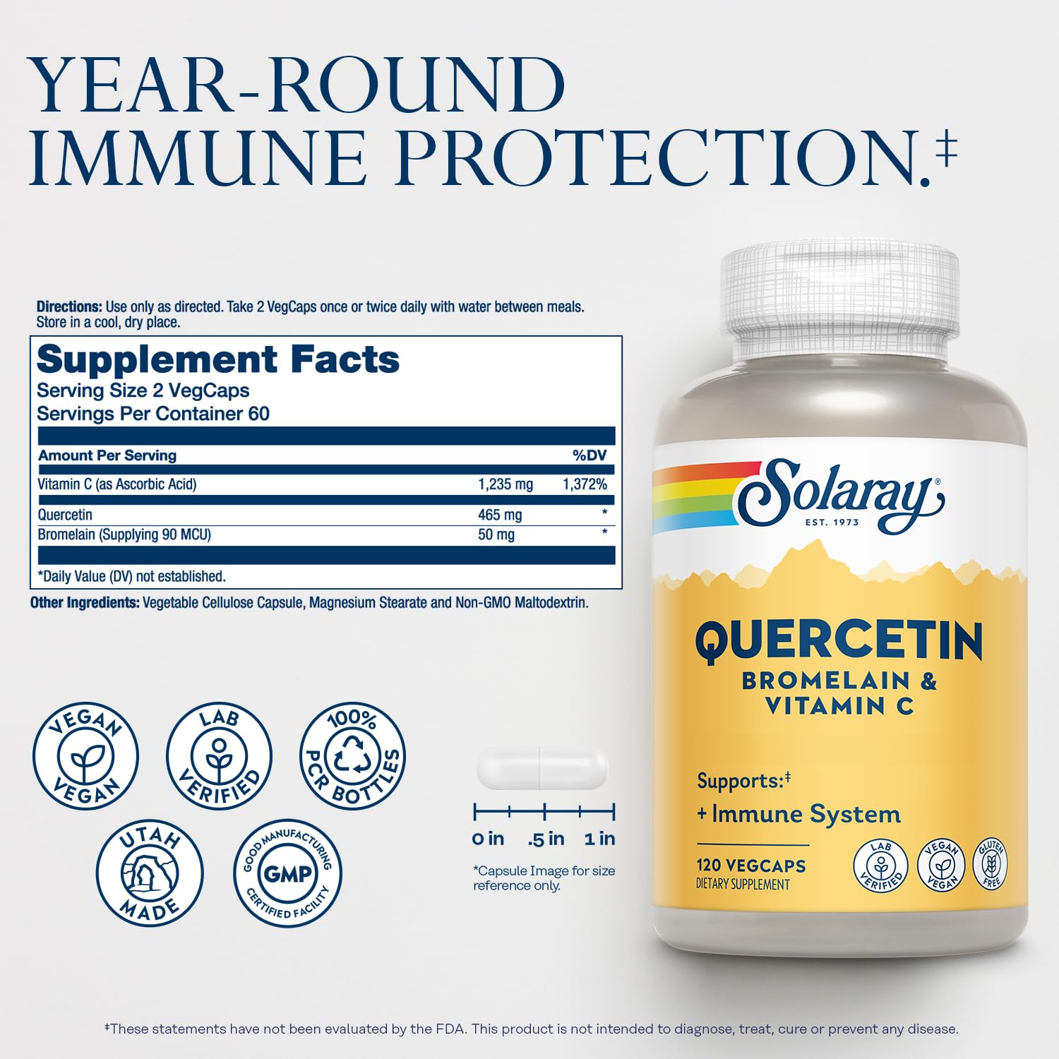 SOLARAY QBC Plex | Quercetin & Bromelain Plus Vitamin C | Year Round Immune Function & Respiratory Health Support | Non-GMO & Vegan | 120 VegCaps - dailyvitalstore