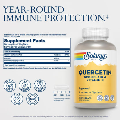 SOLARAY QBC Plex | Quercetin & Bromelain Plus Vitamin C | Year Round Immune Function & Respiratory Health Support | Non-GMO & Vegan | 120 VegCaps - dailyvitalstore