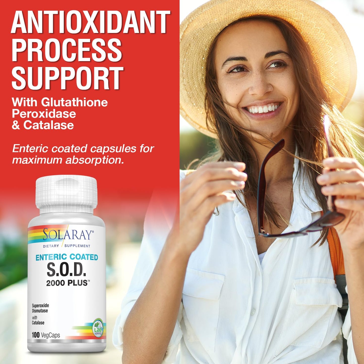 SOLARAY S.O.D. 2000 Plus - Superoxide Dismutase (SOD) and Catalase Antioxidant Supplement, Wellness Support - w/Green Tea Extract, Calcium, Rosemary, Grape Seed Extract, 60-Day Guarantee, 100 Servings - dailyvitalstore