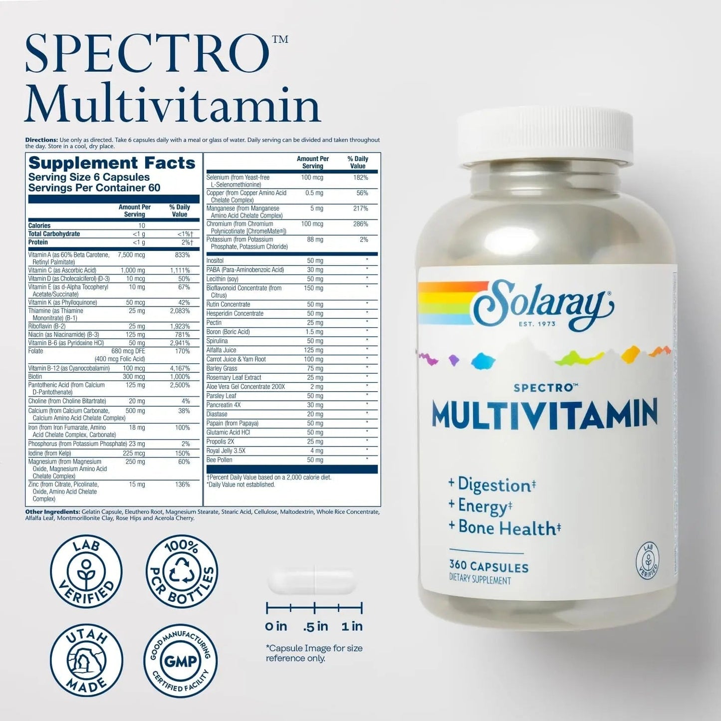SOLARAY Spectro Multivitamin with Iron - Multi Vitamin with Calcium, Magnesium, Energizing Greens, Herbs & Digestive Enzymes - dailyvitalstore