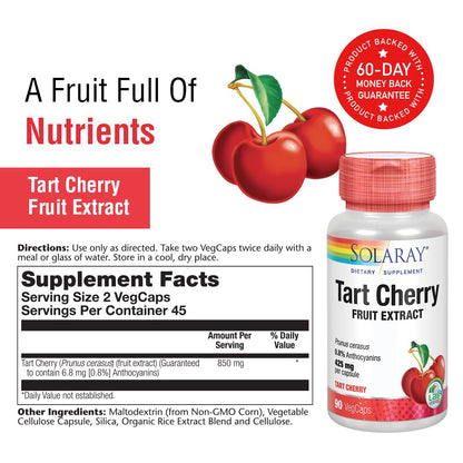 Solaray Tart Cherry Fruit Extract 850 mg - Tart Cherry Supplement with Antioxidants, Fruit Juice Extract with Flavonoids - 90 VegCaps - dailyvitalstore