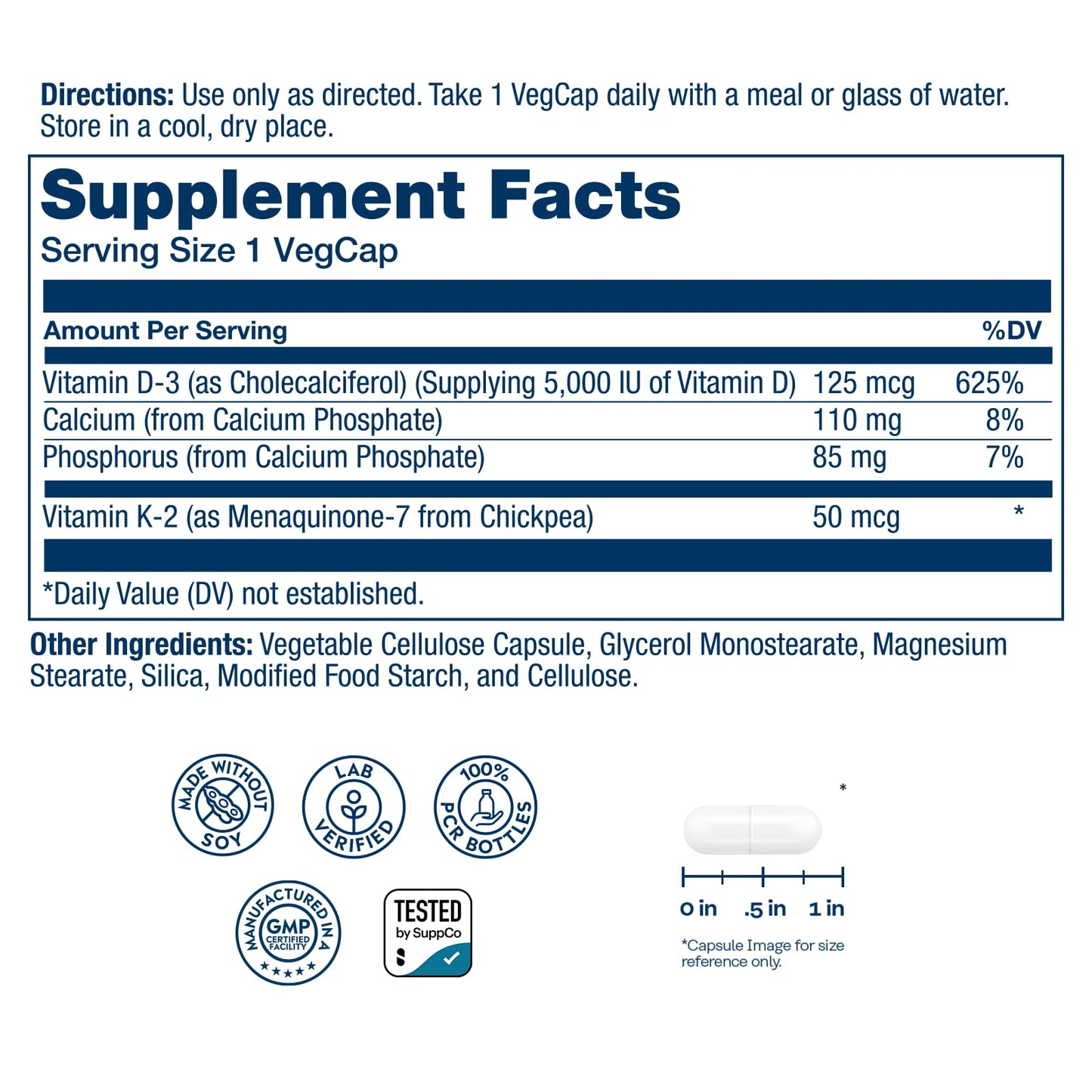 SOLARAY Vitamin D3 K2, K2 D3 Vitamin Supplement for Calcium Absorption, Bone Strength, Cardiovascular & Immune Function Support, Made Without Soy, 60-Day Guarantee, 60 Servings, 60 VegCaps - dailyvitalstore