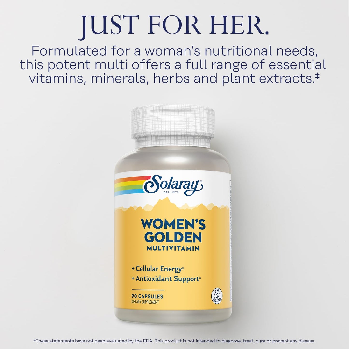 SOLARAY Women's Golden Multivitamin Supplement - Daily Wellness Vitamins for Women, Nutrient Rich, Cellular Energy Support Caps, Complex with Vitamins A, C, D, & E, Biotin, Calcium & More- 90 Capsules - dailyvitalstore