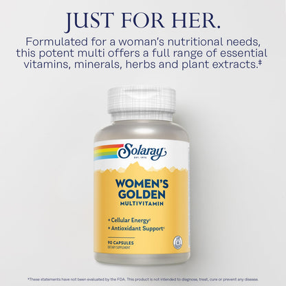 SOLARAY Women's Golden Multivitamin Supplement - Daily Wellness Vitamins for Women, Nutrient Rich, Cellular Energy Support Caps, Complex with Vitamins A, C, D, & E, Biotin, Calcium & More- 90 Capsules - dailyvitalstore