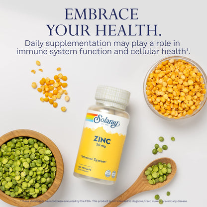 Solaray Zinc 50mg Immune Support Capsules, 100 Count, Vegan, Pumpkin Seed - dailyvitalstore