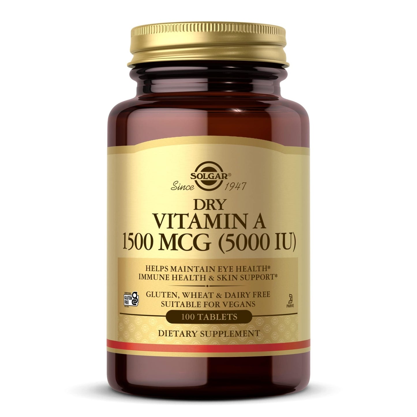 Solgar Dry Vitamin A 1500 mcg (5000 IU), 100 Tablets - Supports Healthy Eyes, Skin & Immune System - Non-GMO, Vegan, Gluten Free, - dailyvitalstore