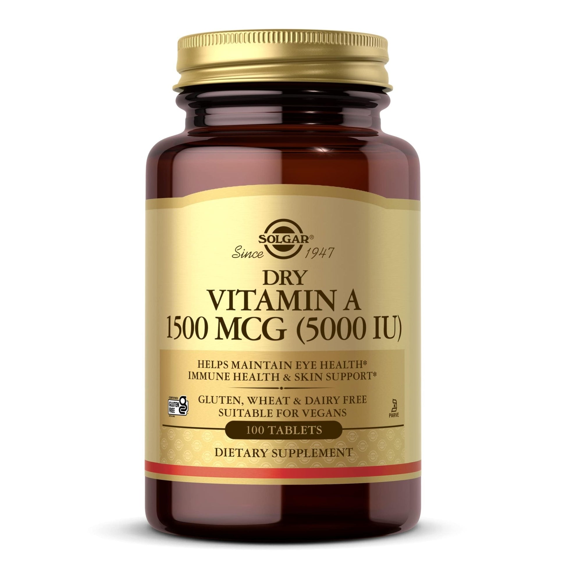Solgar Dry Vitamin A 1500 mcg (5000 IU), 100 Tablets - Supports Healthy Eyes, Skin & Immune System - Non-GMO, Vegan, Gluten Free, - dailyvitalstore