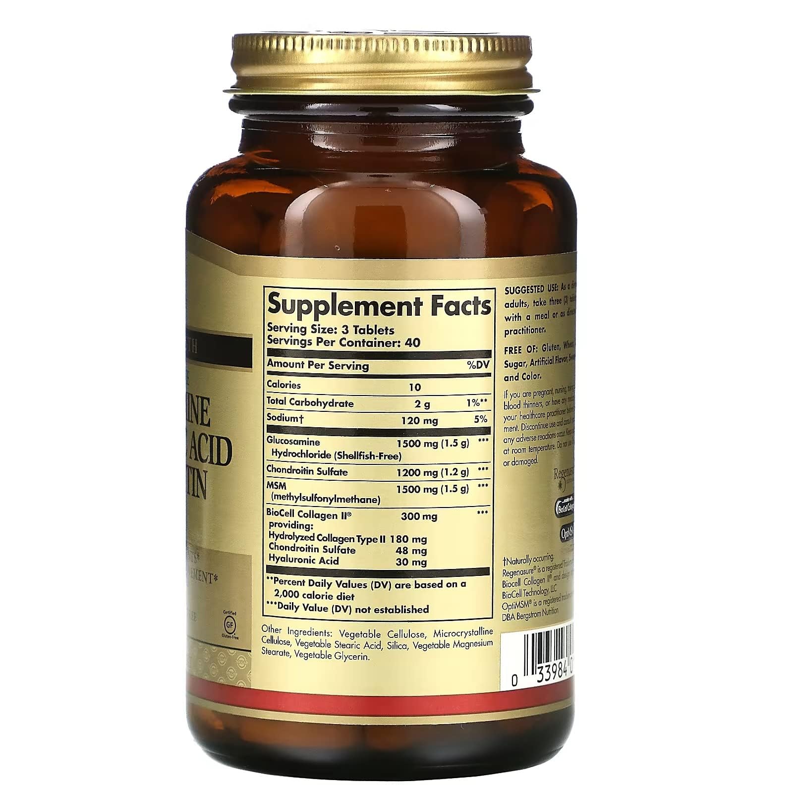 Solgar Glucosamine Hyaluronic Acid Chondroitin MSM, 120 Tablets - Supports Healthy Joints - Supports Range of Motion & Flexibility - Extra Strength, Shellfish Free - dailyvitalstore