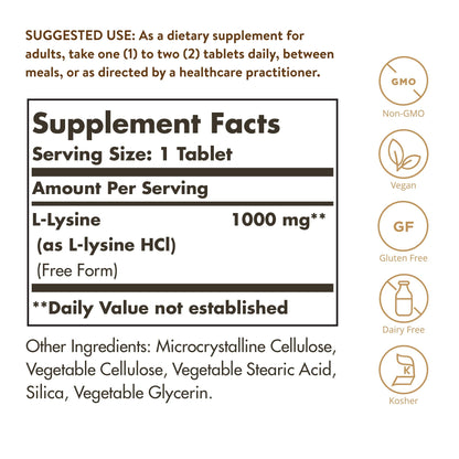 Solgar L-Lysine 1000 mg, 250 Tablets - Enhanced Absorption and Assimilation - Promotes Integrity of Skin and Lips - Collagen Support - Amino Acids - dailyvitalstore