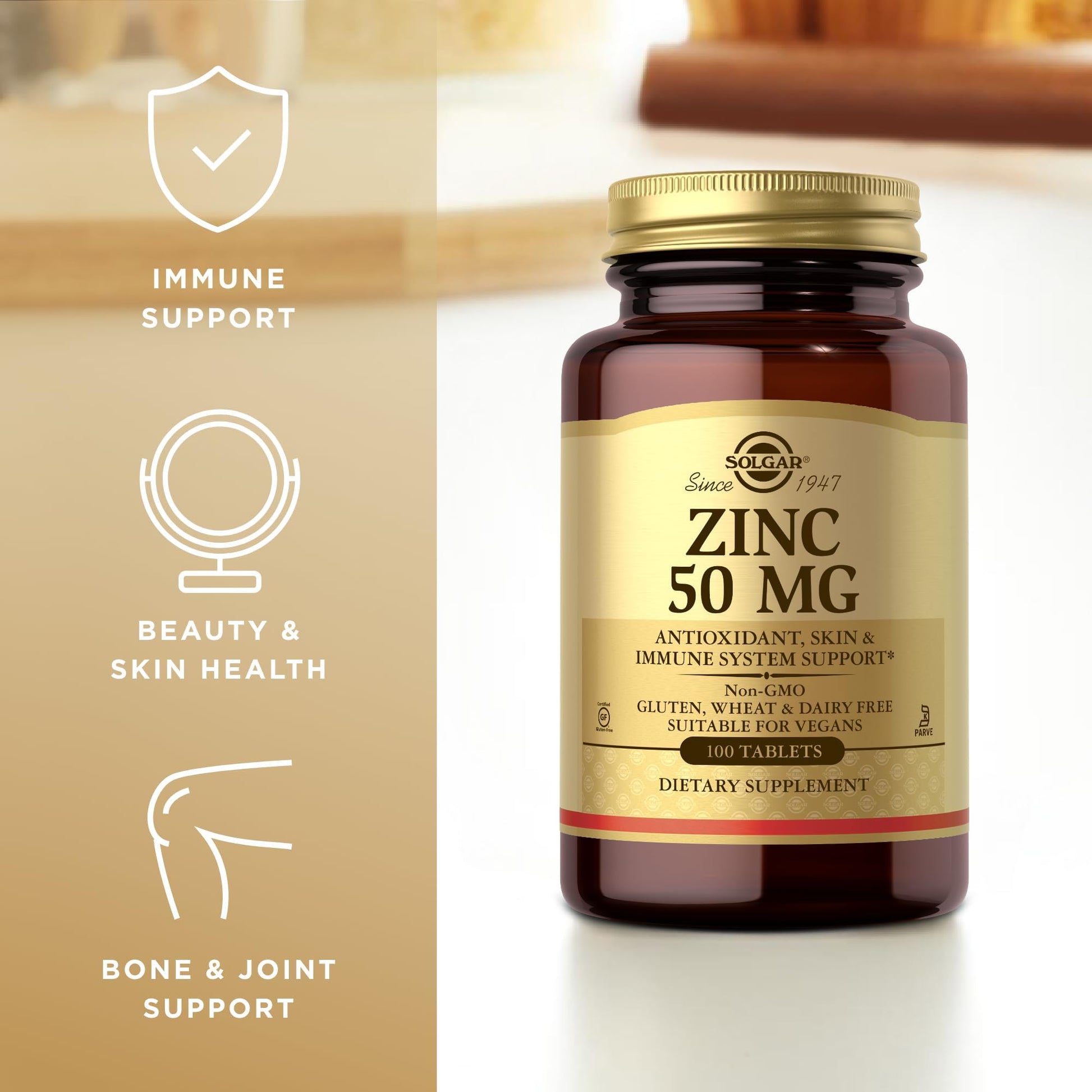 Solgar Zinc 50 mg, 100 Tablets - Zinc for Healthy Skin, Taste & Vision - Immune System & Antioxidant Support - Supports Cell Growth & DNA Formation - dailyvitalstore