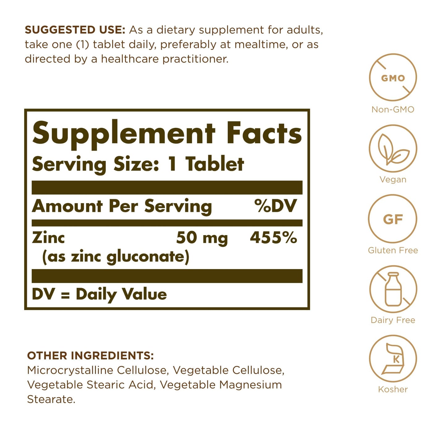 Solgar Zinc 50 mg, 100 Tablets - Zinc for Healthy Skin, Taste & Vision - Immune System & Antioxidant Support - Supports Cell Growth & DNA Formation - dailyvitalstore