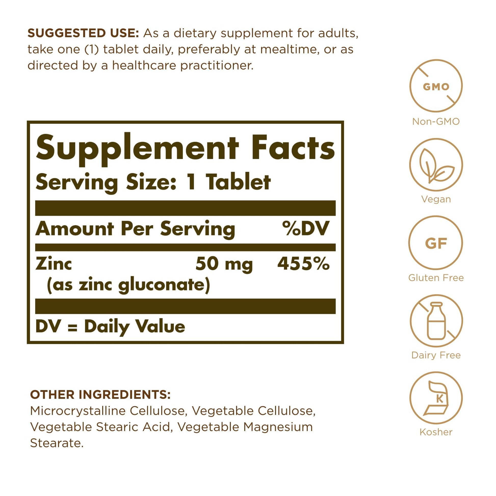 Solgar Zinc 50 mg, 100 Tablets - Zinc for Healthy Skin, Taste & Vision - Immune System & Antioxidant Support - Supports Cell Growth & DNA Formation - dailyvitalstore