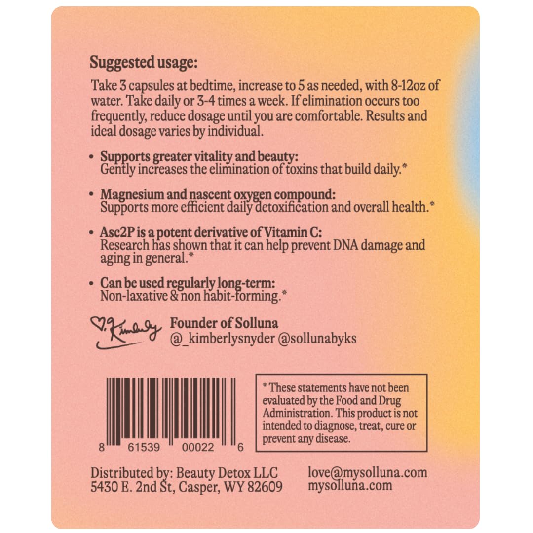 Solluna by Kimberly Snyder Oxygenated Magnesium Colon Cleanse with Asc2P — Gentle Detoxification and Bloating Relief — Fast Acting, Non-Laxative Detox - dailyvitalstore