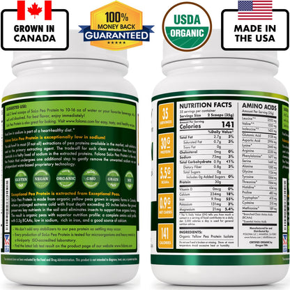 SOLO Organic Pea Protein Isolate, Low in Sodium, Canada Grown Peas, 100% Vegan, Non-GMO, Unflavored Plant Based Protein Powder with BCAA, Keto & Paleo Friendly, - dailyvitalstore
