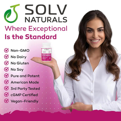 SOLV NATURALS CYSTASOLV Bladder & Pelvic Discomfort Formula - Enjoy Less Urgency & Flares* with Daily IC/BPS UTI Support – Premium Bladder & Urinary Support for Women & Men - 60 Vegan Capsules - dailyvitalstore