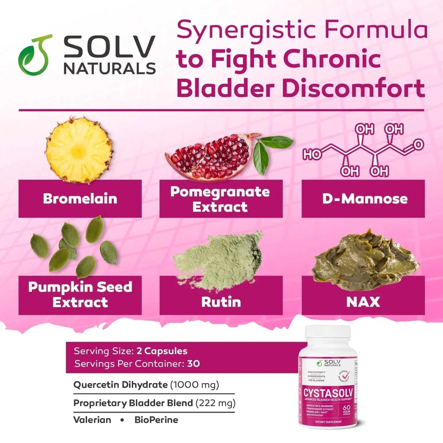 SOLV NATURALS CYSTASOLV Bladder & Pelvic Discomfort Formula - Enjoy Less Urgency & Flares* with Daily IC/BPS UTI Support – Premium Bladder & Urinary Support for Women & Men - 60 Vegan Capsules - dailyvitalstore