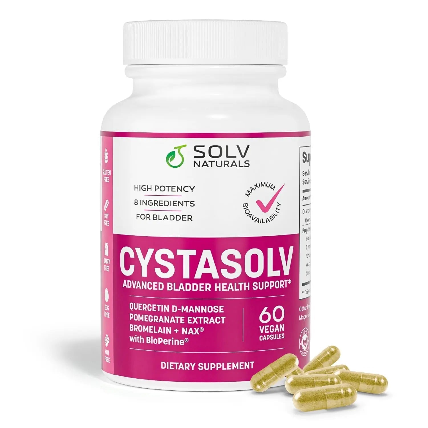 SOLV NATURALS CYSTASOLV Bladder & Pelvic Discomfort Formula - Enjoy Less Urgency & Flares* with Daily IC/BPS UTI Support – Premium Bladder & Urinary Support for Women & Men - 60 Vegan Capsules - dailyvitalstore
