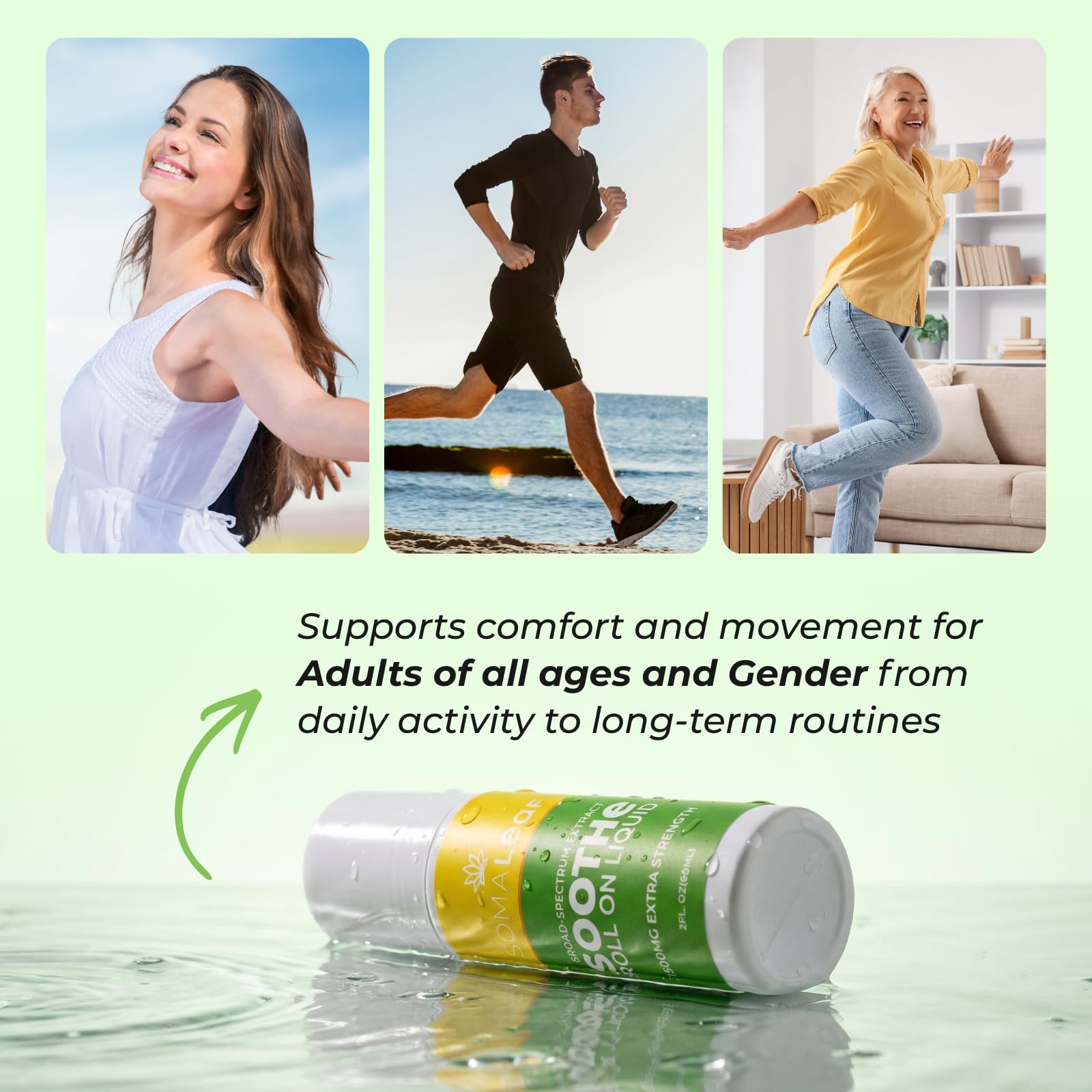 SomaLeaf Soothe Roll-On, 1500 MG, Extra Strength, Natural Comfort for Muscles, Hips, Joints, Neck, Back, Elbows, Fingers, Hands, and Knees - dailyvitalstore