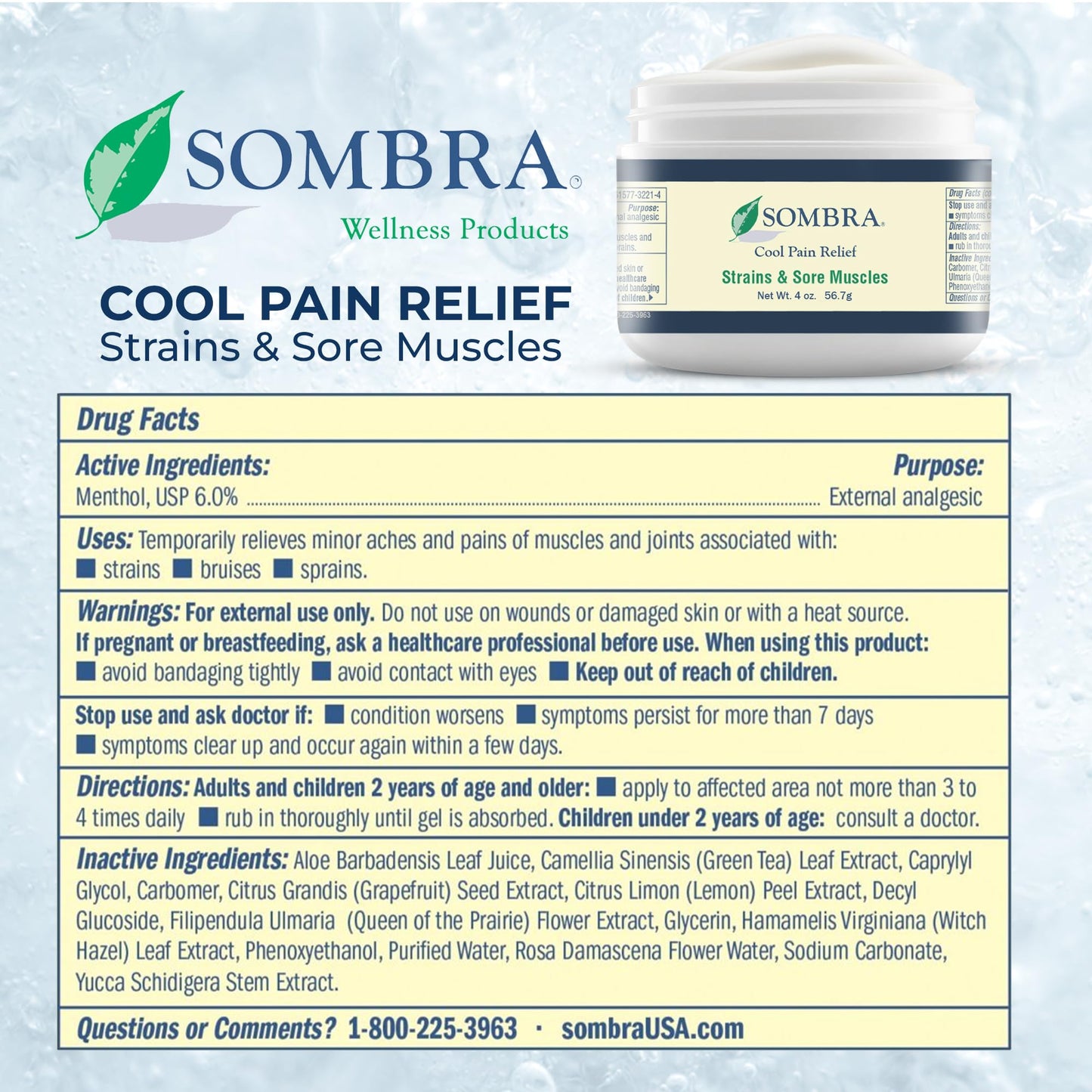Sombra Original Cool Therapy Gel Cold Pain Relief for Swelling, Growing Pains, Soreness, Post-Workout, Vegan Formula Free of Artificial Fragrances, Dyes, NSAID, Wax, Petroleum, Alcohol - 4oz Jar - dailyvitalstore