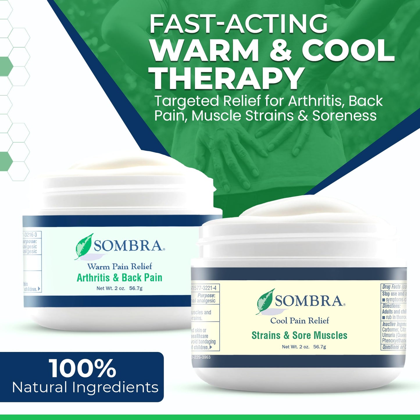 Sombra Warm & Cool Pain Relief Gel, Warm Relief for Arthritis and Chronic Pain Pre-Workout Muscle Rub, Cold for Swelling, Soreness, Post-Workout, Free of Artificial Fragrances, 2oz Per Jar - dailyvitalstore