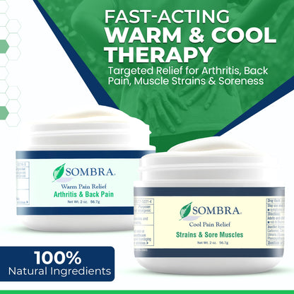 Sombra Warm & Cool Pain Relief Gel, Warm Relief for Arthritis and Chronic Pain Pre-Workout Muscle Rub, Cold for Swelling, Soreness, Post-Workout, Free of Artificial Fragrances, 2oz Per Jar - dailyvitalstore