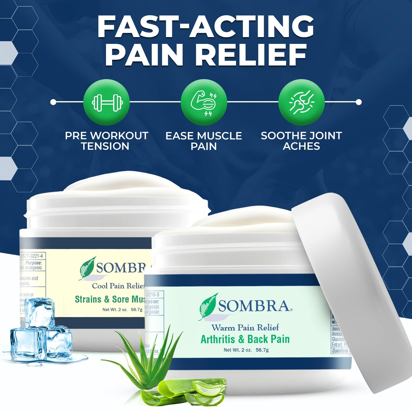 Sombra Warm & Cool Pain Relief Gel, Warm Relief for Arthritis and Chronic Pain Pre-Workout Muscle Rub, Cold for Swelling, Soreness, Post-Workout, Free of Artificial Fragrances, 2oz Per Jar - dailyvitalstore