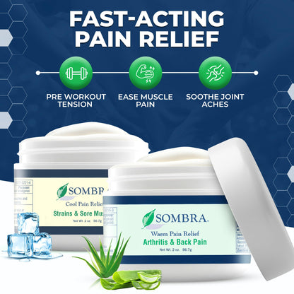 Sombra Warm & Cool Pain Relief Gel, Warm Relief for Arthritis and Chronic Pain Pre-Workout Muscle Rub, Cold for Swelling, Soreness, Post-Workout, Free of Artificial Fragrances, 2oz Per Jar - dailyvitalstore
