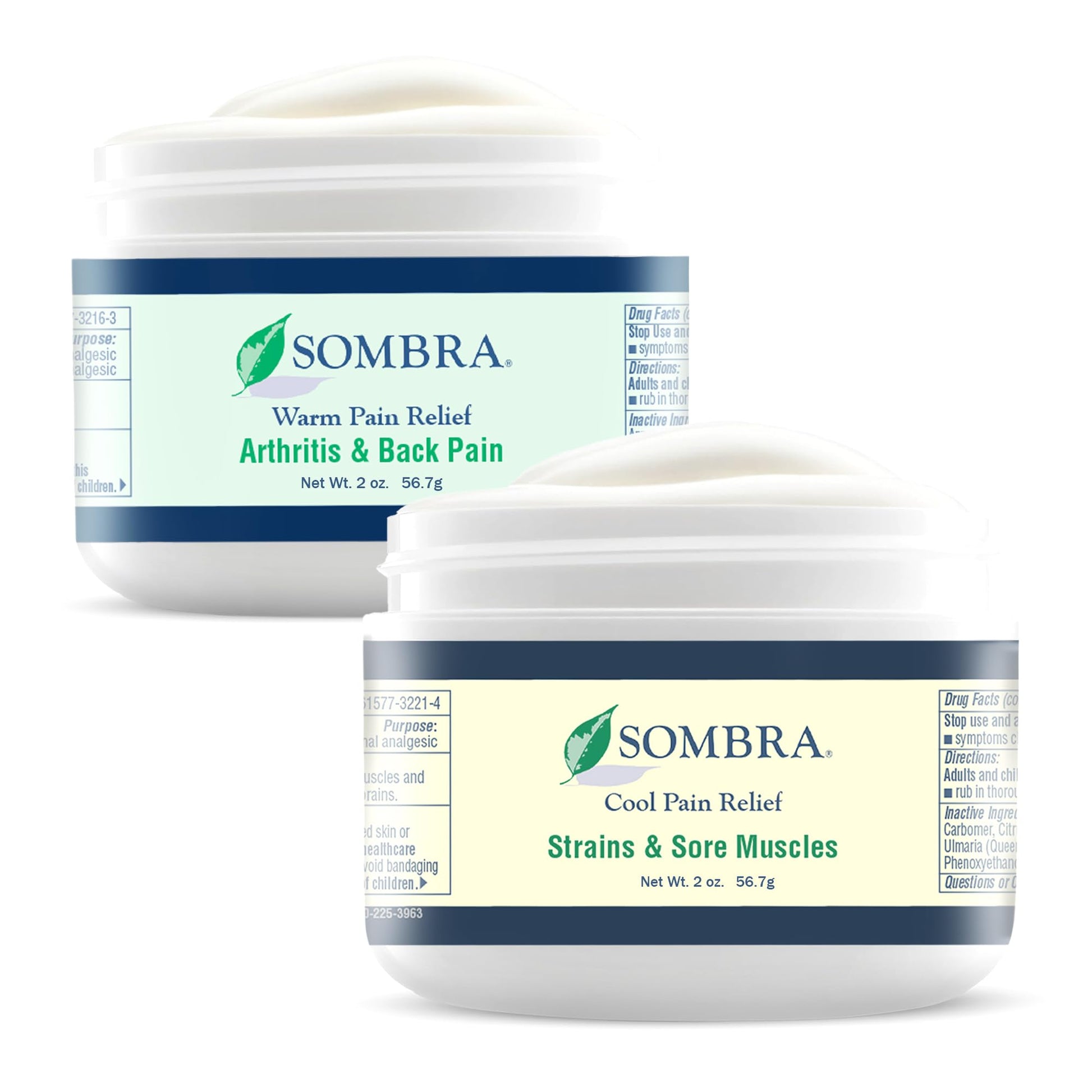 Sombra Warm & Cool Pain Relief Gel, Warm Relief for Arthritis and Chronic Pain Pre-Workout Muscle Rub, Cold for Swelling, Soreness, Post-Workout, Free of Artificial Fragrances, 2oz Per Jar - dailyvitalstore