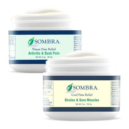 Sombra Warm & Cool Pain Relief Gel, Warm Relief for Arthritis and Chronic Pain Pre-Workout Muscle Rub, Cold for Swelling, Soreness, Post-Workout, Free of Artificial Fragrances, 2oz Per Jar - dailyvitalstore