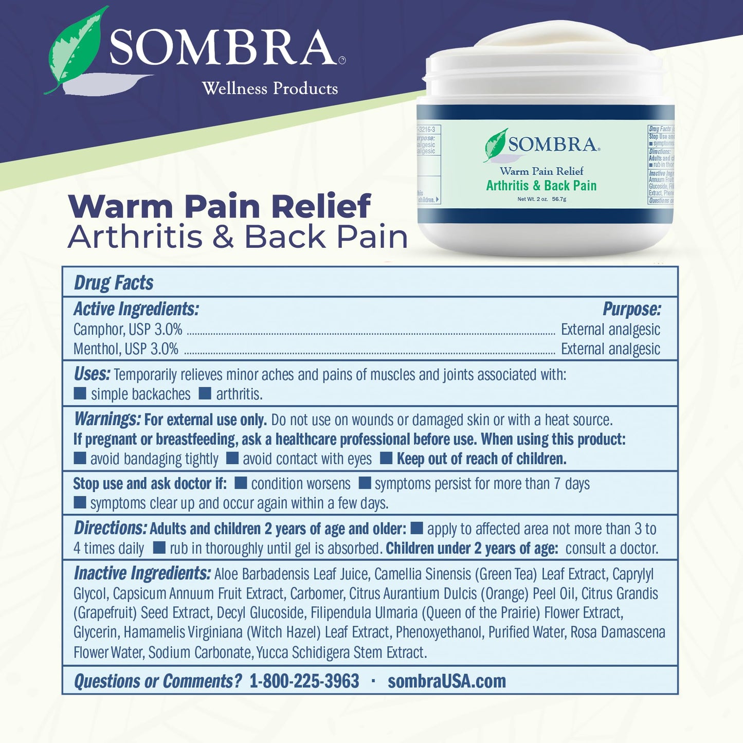 Sombra Warm & Cool Pain Relief Gel, Warm Relief for Arthritis and Chronic Pain Pre-Workout Muscle Rub, Cold for Swelling, Soreness, Post-Workout, Free of Artificial Fragrances, 2oz Per Jar - dailyvitalstore