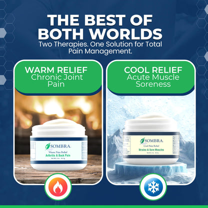 Sombra Warm & Cool Pain Relief Gel, Warm Relief for Arthritis and Chronic Pain Pre-Workout Muscle Rub, Cold for Swelling, Soreness, Post-Workout, Free of Artificial Fragrances, 2oz Per Jar - dailyvitalstore