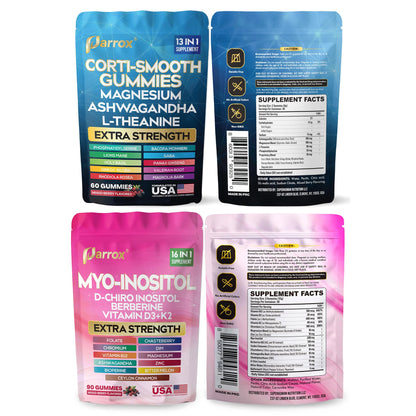 Soothe & Smooth Bundle Gummies - Cortisol & Myo-Inositol Supplement with D-Chiro Inositol, Berberine, Magenesium, Ashwagandha, L-Theanine, Vitamins D3+K2 & B12, Folate, Zinc Lion's Mane (150 Gummies) - dailyvitalstore