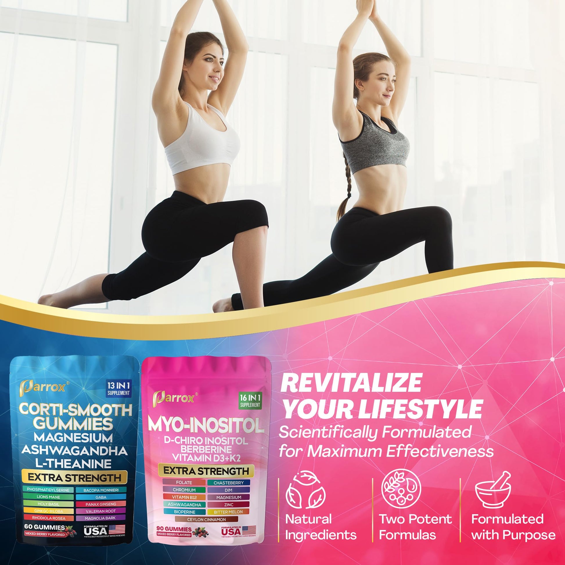 Soothe & Smooth Bundle Gummies - Cortisol & Myo-Inositol Supplement with D-Chiro Inositol, Berberine, Magenesium, Ashwagandha, L-Theanine, Vitamins D3+K2 & B12, Folate, Zinc Lion's Mane (150 Gummies) - dailyvitalstore