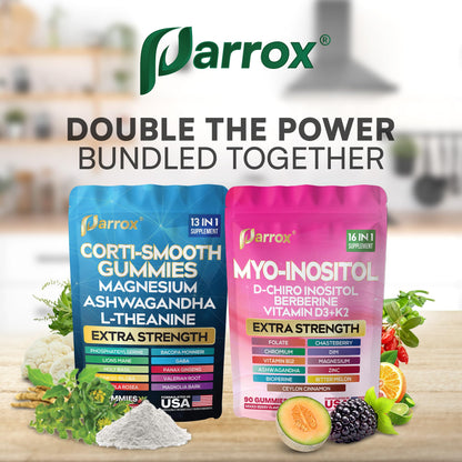 Soothe & Smooth Bundle Gummies - Cortisol & Myo-Inositol Supplement with D-Chiro Inositol, Berberine, Magenesium, Ashwagandha, L-Theanine, Vitamins D3+K2 & B12, Folate, Zinc Lion's Mane (150 Gummies) - dailyvitalstore