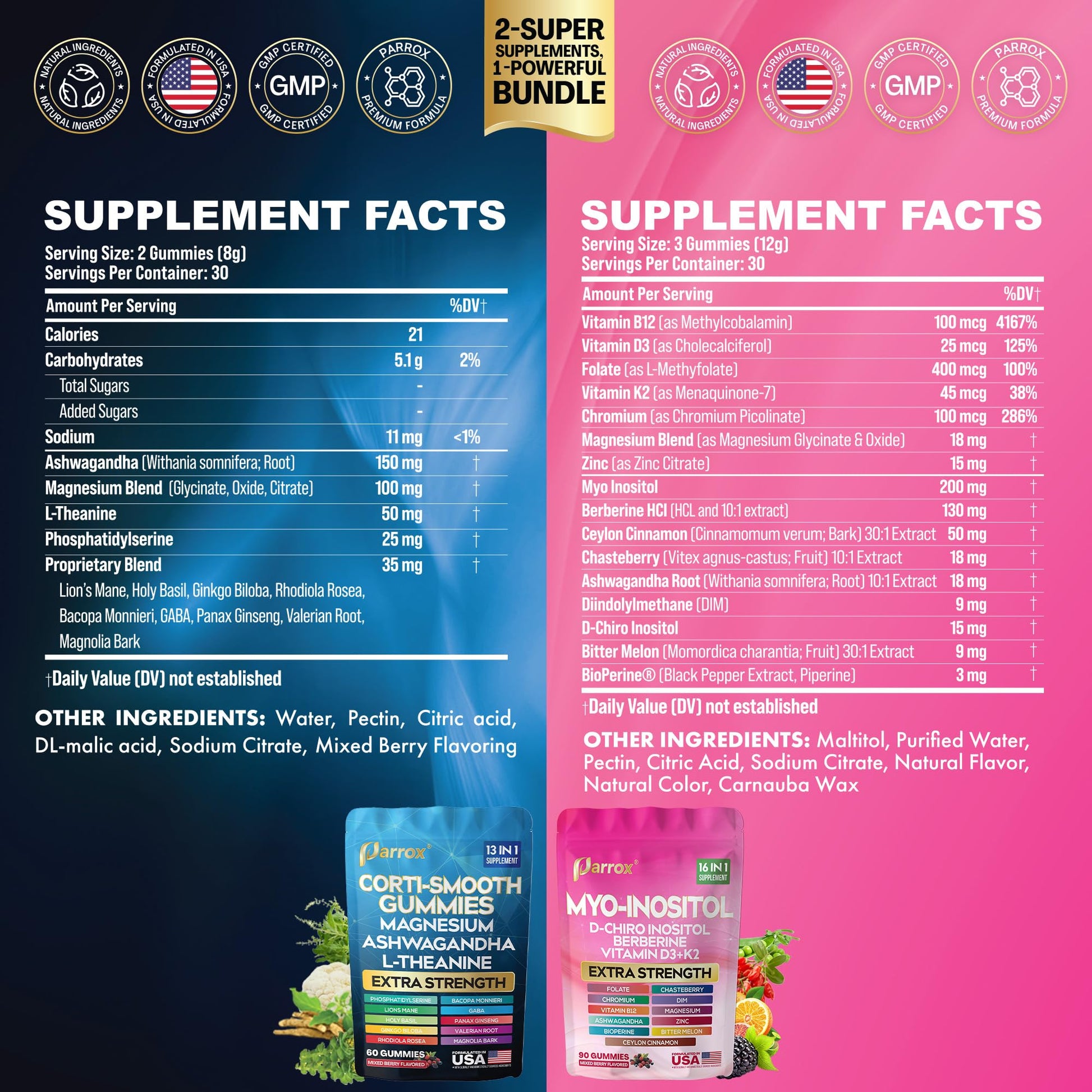 Soothe & Smooth Bundle Gummies - Cortisol & Myo-Inositol Supplement with D-Chiro Inositol, Berberine, Magenesium, Ashwagandha, L-Theanine, Vitamins D3+K2 & B12, Folate, Zinc Lion's Mane (150 Gummies) - dailyvitalstore